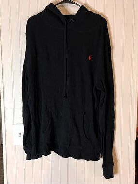 Polo Ralph Lauren Black Hooded Knit Pullover w Red Pony large